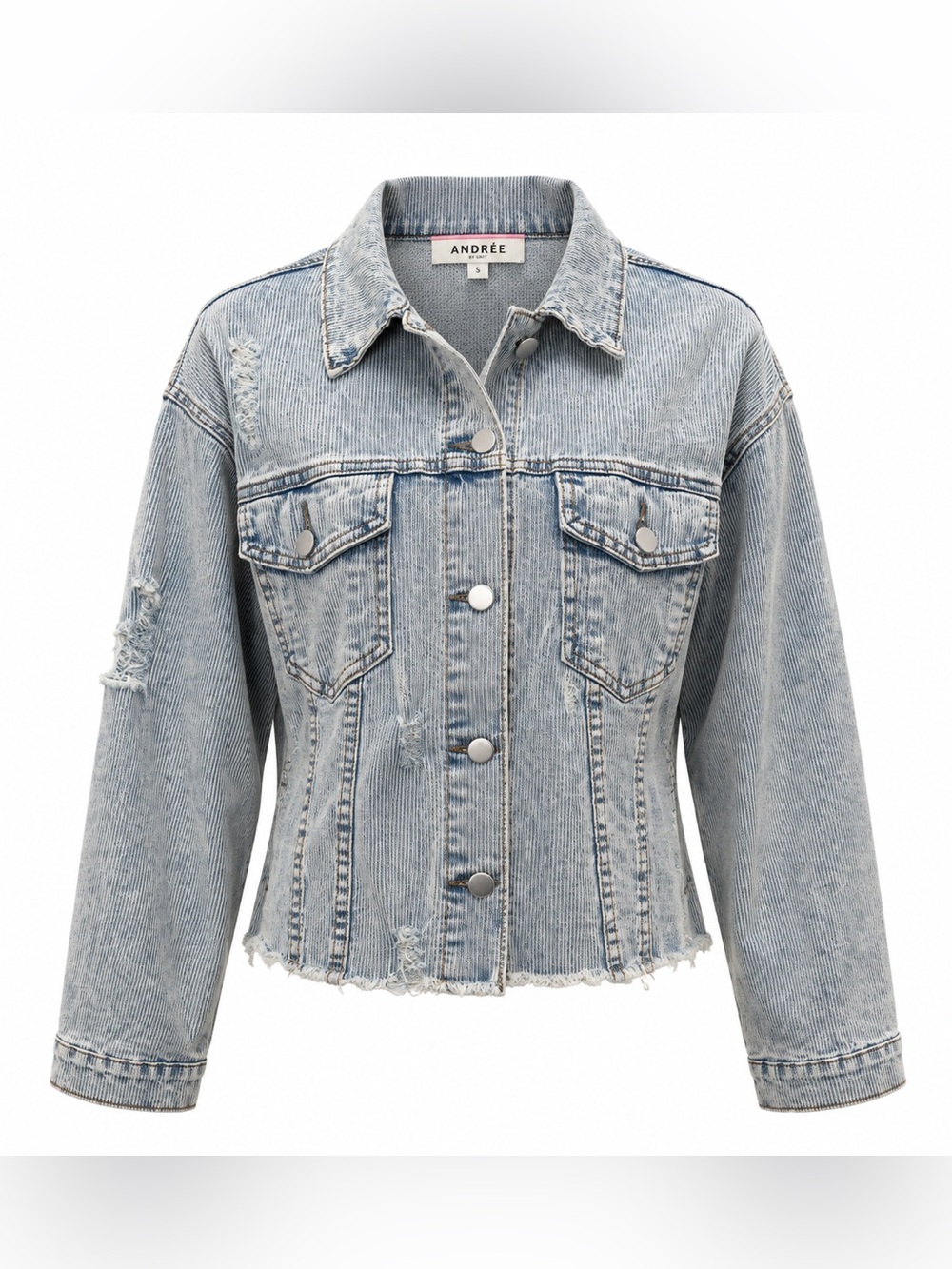 Andrée by Unit Distressed Ribbed Denim Jacket Light Wash Size Small
